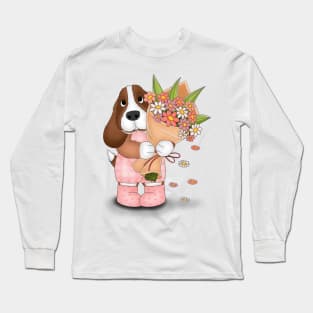 Dog brings beautiful flowers Long Sleeve T-Shirt